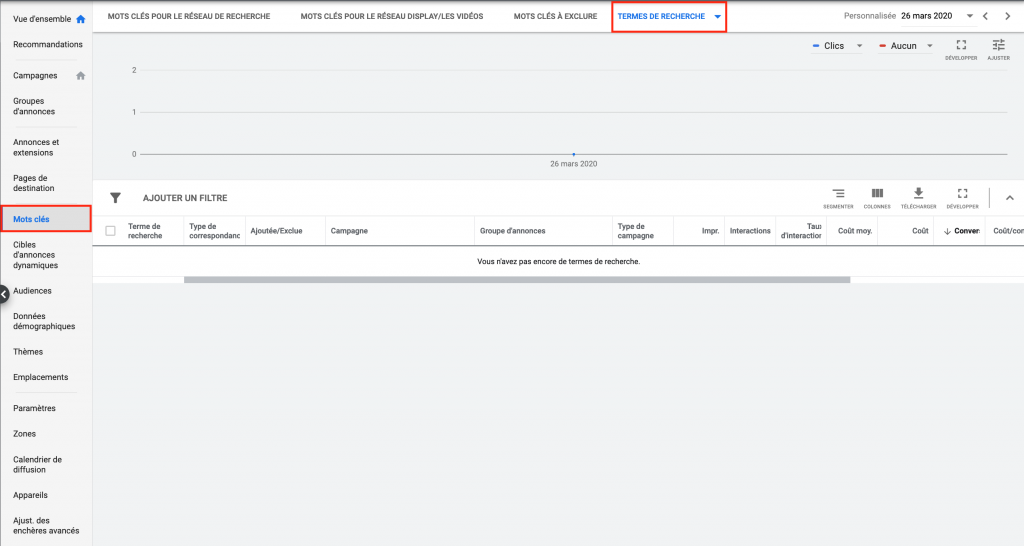 Rapport des termes de recherche Google Ads